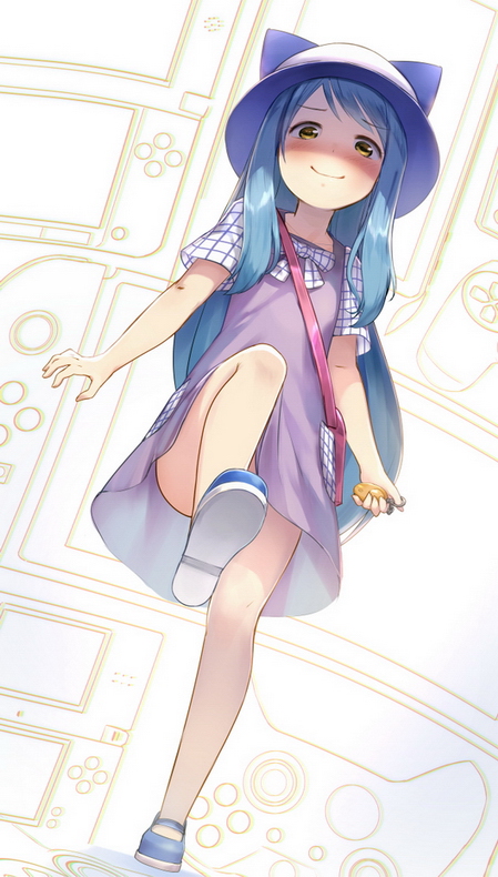 1girl ass_visible_through_thighs blue_hair blush brown_eyes closed_mouth commentary_request eyebrows_visible_through_hair kotoha_(mitsuboshi_colors) leg_up long_hair looking_at_viewer mitsuboshi_colors no_panties observerz shoes short_sleeves smile solo standing standing_on_one_leg