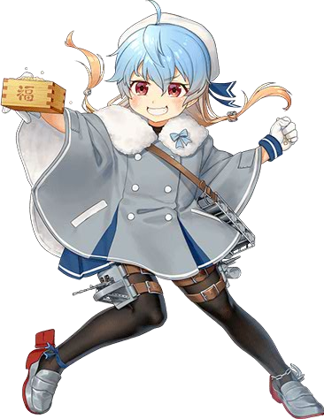 1girl ahoge ankle_ribbon artist_request black_legwear blue_ribbon box clenched_hand coat fur_trim gloves gradient_hair grin hat holding holding_box kantai_collection loafers lowres multicolored_hair official_art pantyhose pitching poncho red_eyes ribbon rigging rudder_shoes sado_(kantai_collection) sailor_hat setsubun shoes shoulder_strap skirt smile solo soybean transparent_background twintails white_gloves wooden_box