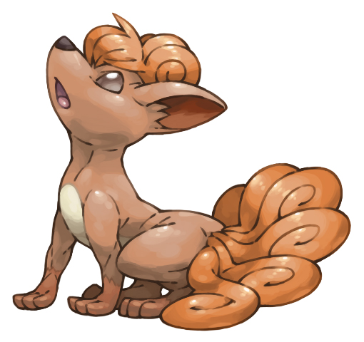 commentary_request full_body looking_up no_humans open_mouth pearl7 pokemon pokemon_(creature) simple_background solo vulpix white_background