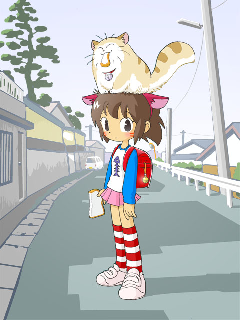 backpack bag bi-nyo bread cat cat_ears cosplay food kneehighs original socks striped striped_kneehighs