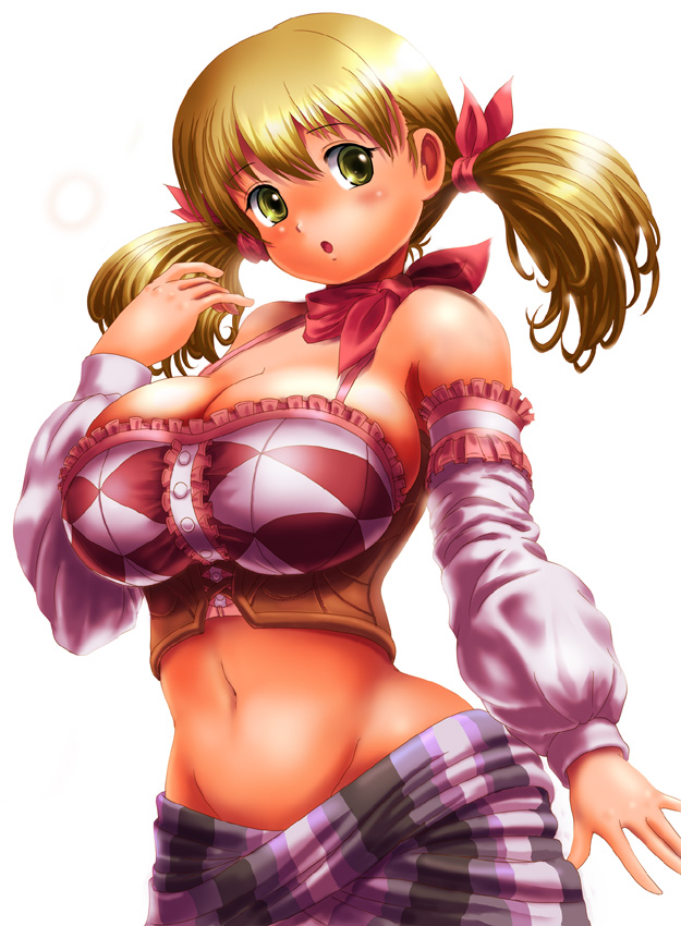 atelier_rorona blonde_hair blush breasts cleavage gust hourglass_figure huge_breasts lionela_heinze moriichi mound_of_venus solo twintails
