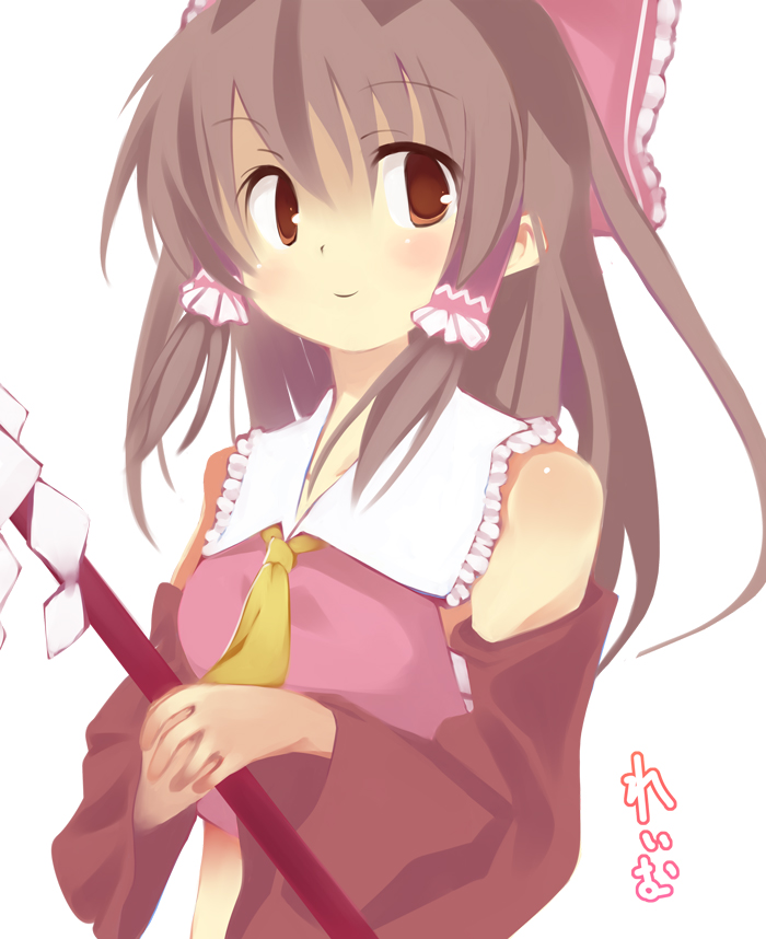 1girl bow brown_eyes brown_hair hair_bow hakurei_reimu touhou