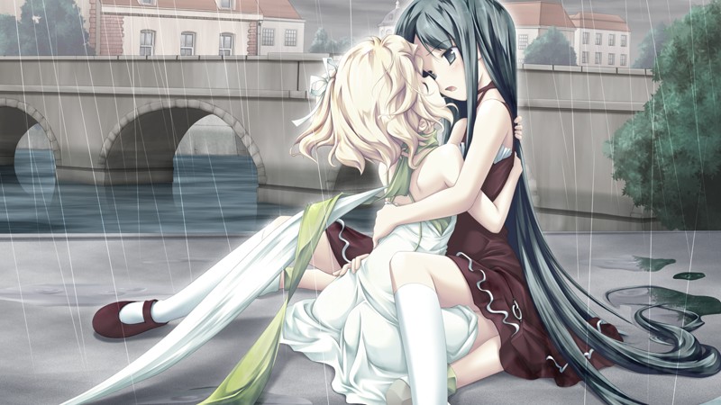 angelina_rocca belle christina_dorn fue_(tsuzuku) hug katahane multiple_girls rain yuri