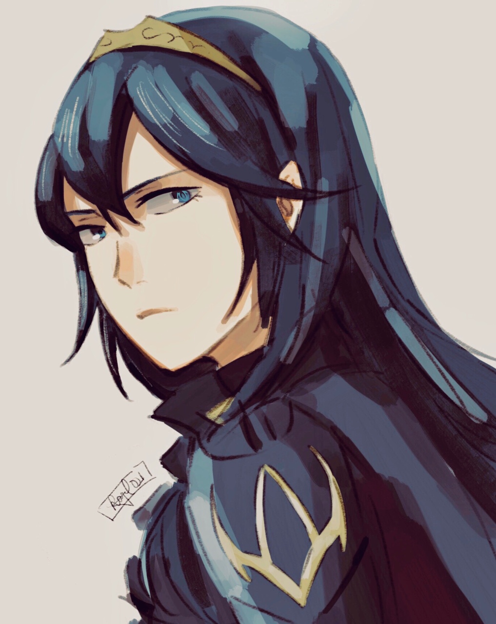 armor blue_eyes blue_hair cape crown fire_emblem fire_emblem:_kakusei highres looking_at_viewer lucina portrait simple_background