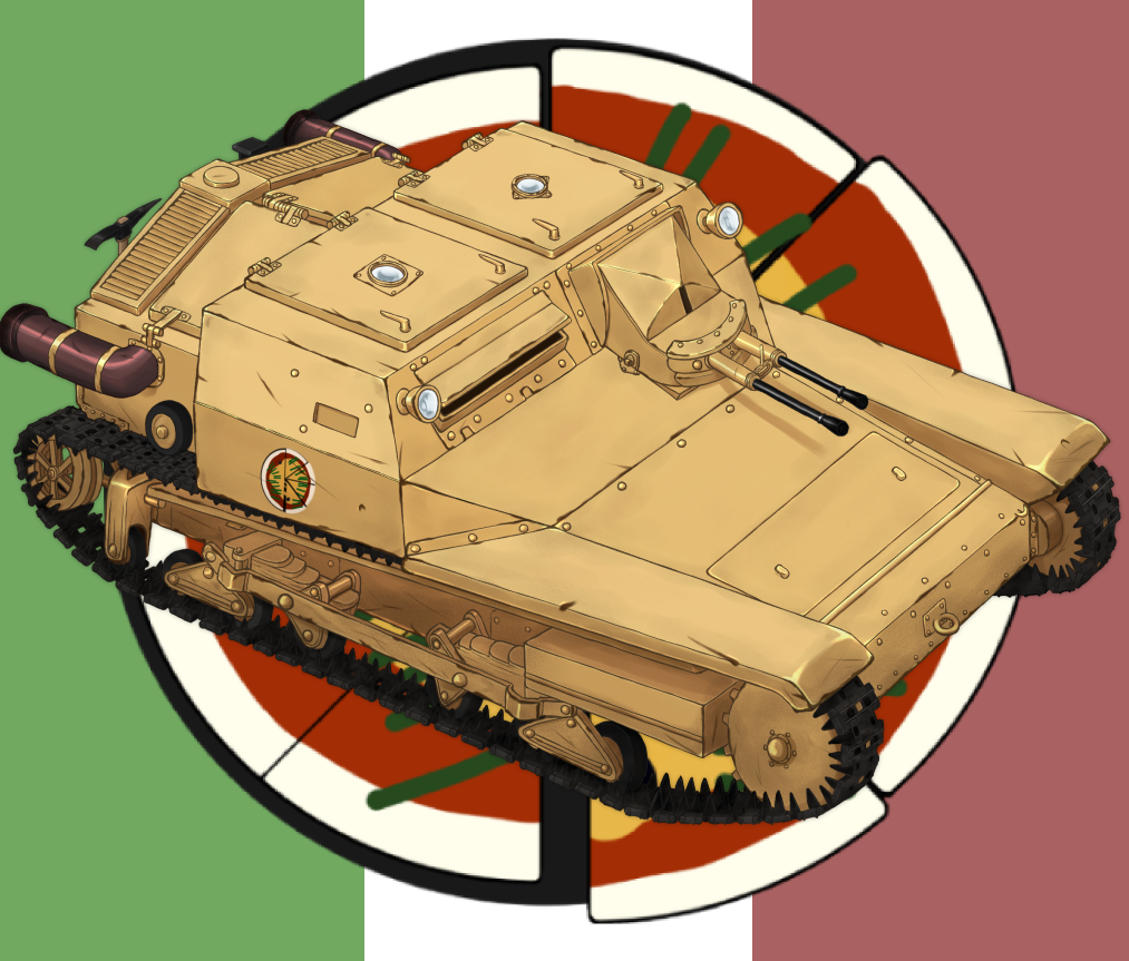 anzio_(emblem) carro_veloce_cv-33 emblem flag_background girls_und_panzer ground_vehicle italian_flag military military_vehicle motor_vehicle no_humans ruka_(piyopiyopu) tank tank_focus