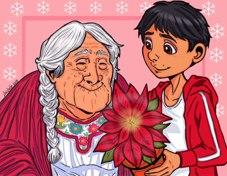closed_eyes coco_(disney) disney flower grandmother_and_grandson happy lucleon mama_coco miguel_rivera old_woman pixar wrinkles