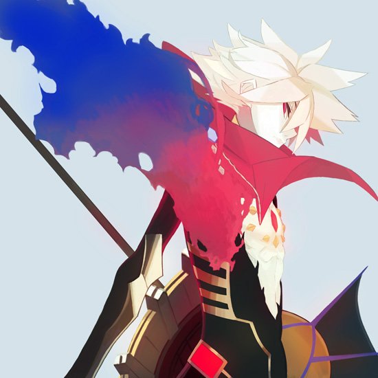 1boy cape fate/apocrypha fate_(series) karna_(fate) looking_at_viewer male_focus pale_skin pink_hair red_eyes solo yuuki_(irodo_rhythm)
