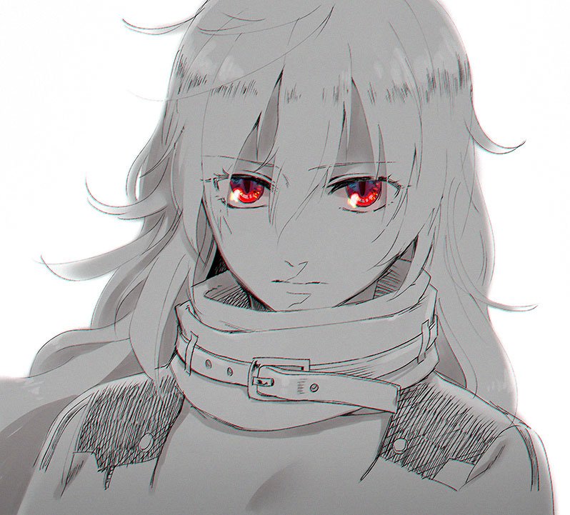 1girl expressionless face kuroda_(nanchara_flight) long_hair looking_at_viewer red_eyes rwby serious slit_pupils solo spot_color yang_xiao_long