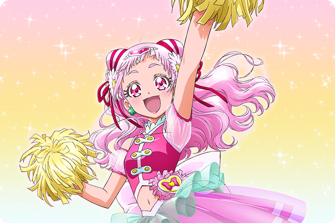 cure_yell long_hair pink_hair red_eyes smile