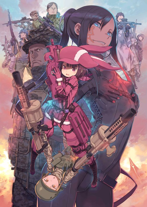 facial_tatoo kuroboshi_kouhaku llenn_(sao) long_hair military military_uniform short_hair skin_tight sword_art_online sword_art_online_alternative:_gun_gale_online uniform weapon