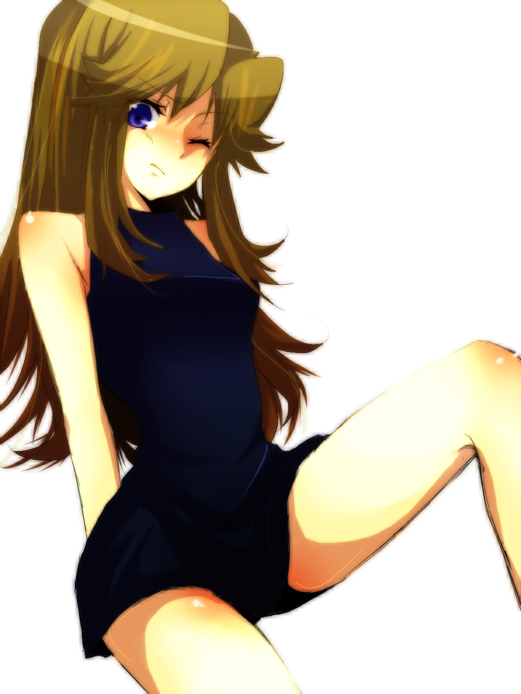 1girl black_dress blue_(pokemon) bonu_(tsunatan) brown_hair commentary_request dress highres long_hair pokemon pokemon_special solo