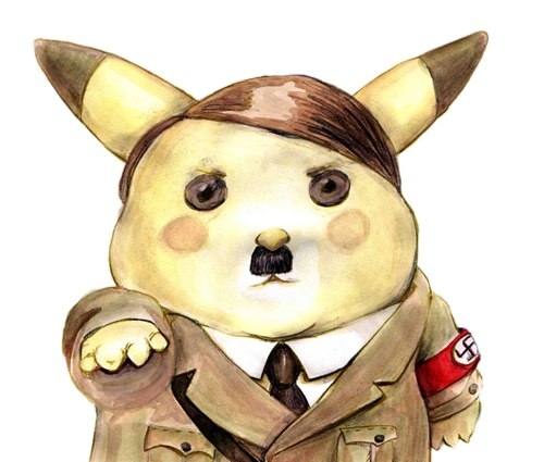 1other adolf_hitler adolf_hitler_(cosplay) armband clothed_pokemon cosplay costume creatures_(company) crossover facial_hair fusion game_freak ichiko lowres mouse mustache nazi necktie nintendo no_humans parody pikachu pokemon pokemon_(creature) real_life salute simple_background solo straight-arm_salute swastika what white_background