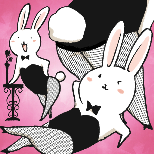 1girl animal animal_ears aobe bad_id blush bunny bunny_girl bunnysuit fishnet_pantyhose fishnet_stockings fishnets no_humans original pantyhose rabbit rabbit_ears tail thigh-highs too_literal trap wink