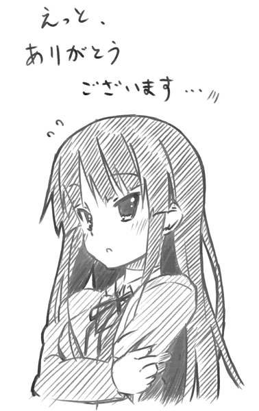 1girl akiyama_mio bangs blazer blunt_bangs hime_cut k-on! kakifly long_hair monochrome school_uniform solo translated