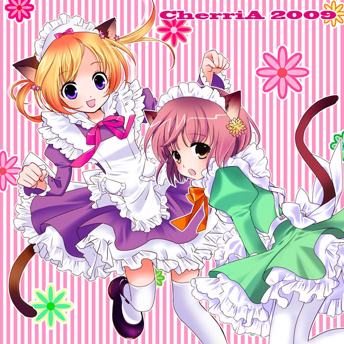 cat_ears cat_tail maid sakuragi_akira tail thighhighs