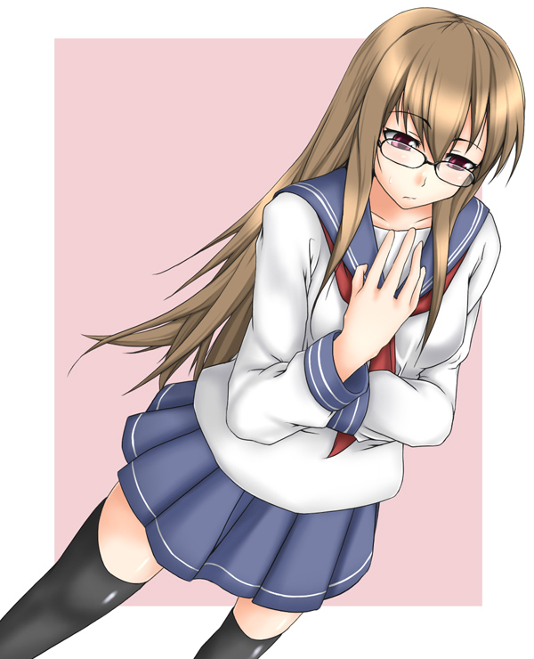 glasses long_hair mitsuki_(pixiv11671) mitsuki_(toriaezu) original red_eyes school_uniform serafuku skirt thigh-highs thighhighs