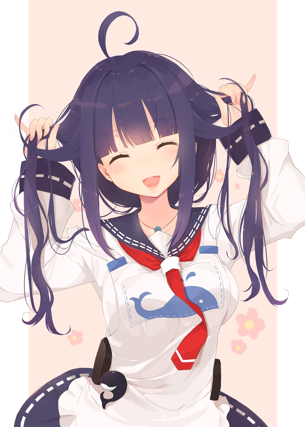 1girl ^_^ ^o^ closed_eyes highres kagerou_(shadowmage) kantai_collection long_hair open_mouth purple_hair smile solo taigei_(kantai_collection)