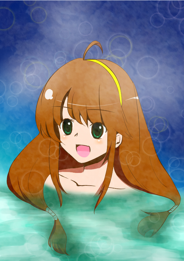 1girl ahoge brown_hair commentary_request green_eyes hairband lilka_eleniak long_hair open_mouth ouka_haruko smile solo twintails wild_arms wild_arms_2