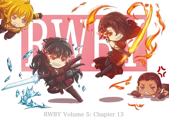 4girls anger_vein chibi cinder_fall commentary_request english fighting kaogei_moai magic multiple_girls raven_branwen rwby spoilers vernal_(rwby) yang_xiao_long