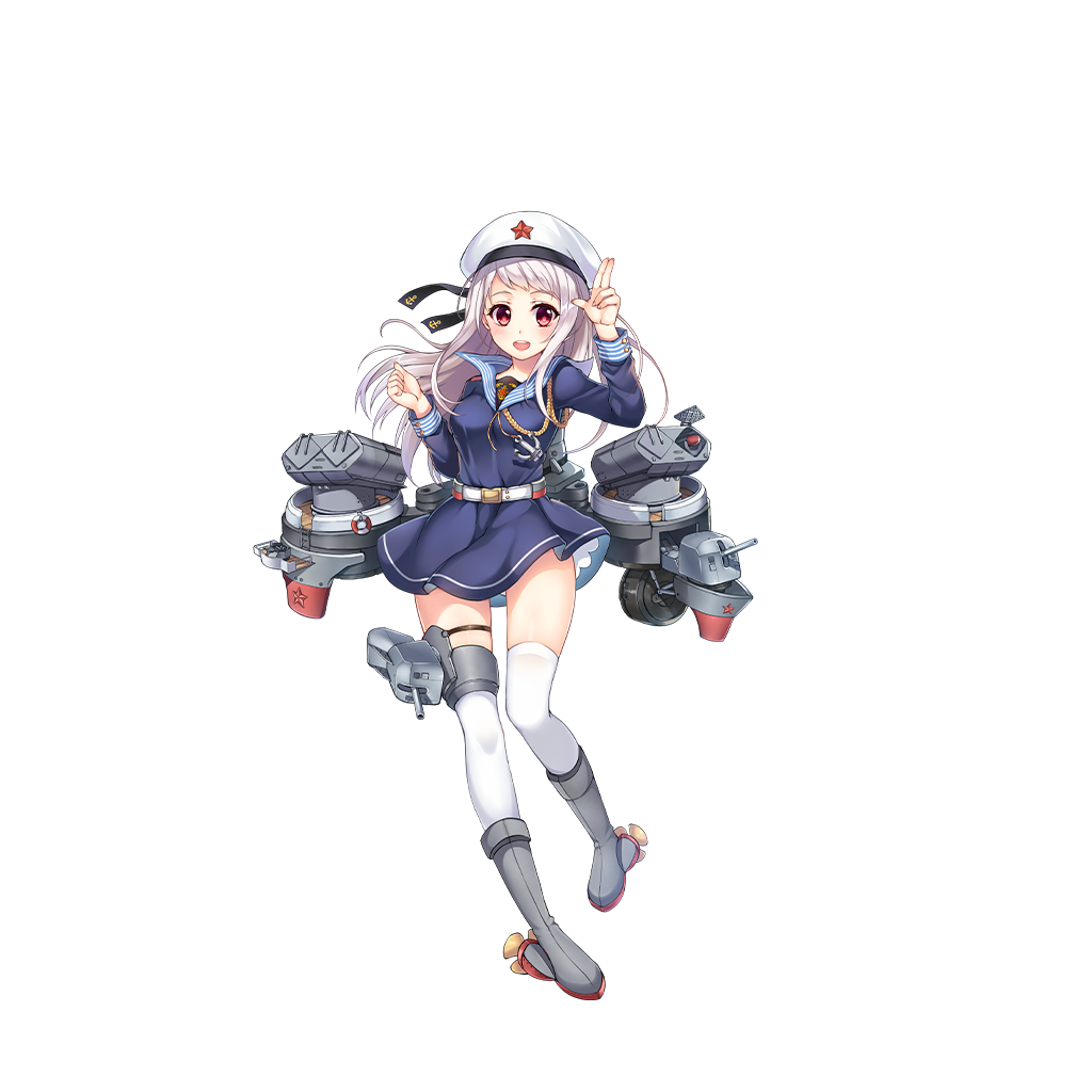 1girl aiguillette anchor artist_request belt boots changchun_(zhan_jian_shao_nyu) dress full_body hands_up hat hat_ribbon knee_boots long_hair official_art propeller red_eyes red_star remodel_(zhan_jian_shao_nyu) reshitelny_(zhan_jian_shao_nyu) ribbon rigging sailor_dress sailor_hat salute solo thigh-highs transparent_background turret two-finger_salute white_hair white_legwear zettai_ryouiki zhan_jian_shao_nyu