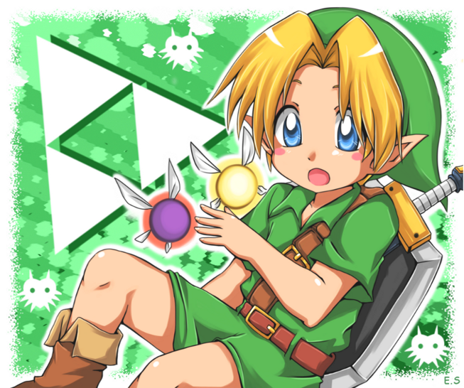 1boy blush_stickers deviantart endless-rainfall fairy green_background hat navi_(the_legend_of_zelda) shield solo sword the_legend_of_zelda the_legend_of_zelda:_majora's_mask the_legend_of_zelda:_ocarina_of_time young_link