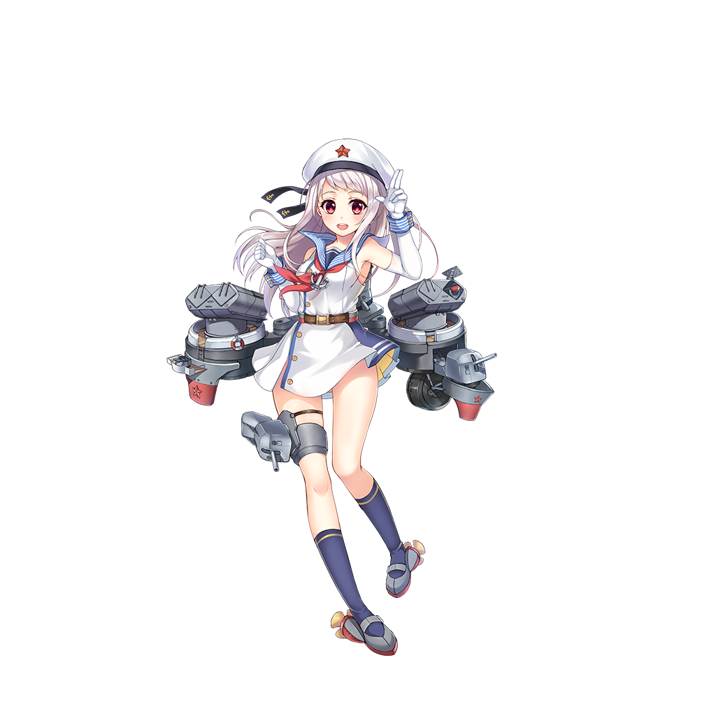 1girl alternate_costume anchor artist_request belt blue_legwear changchun_(zhan_jian_shao_nyu) elbow_gloves full_body gloves hands_up hat hat_ribbon kneehighs long_hair mary_janes neckerchief official_art propeller red_eyes red_star remodel_(zhan_jian_shao_nyu) reshitelny_(zhan_jian_shao_nyu) ribbon rigging sailor_hat salute shoes solo thigh-highs thighs transparent_background turret two-finger_salute white_gloves white_hair wrist_cuffs zettai_ryouiki zhan_jian_shao_nyu