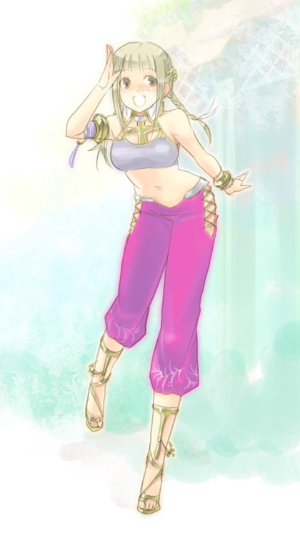 1girl artist_request blonde_hair braid breasts final_fantasy final_fantasy_xii final_fantasy_xii_revenant_wings long_hair midriff penelo smile solo twintails