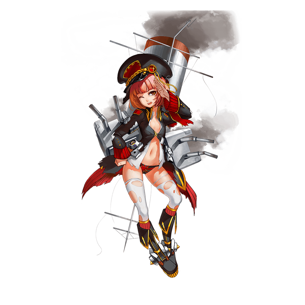 1girl artist_request ascot black_coat black_footwear black_hat bob_cut boots coat damaged flat_chest full_body gold_trim hand_on_hip hat knee_boots looking_at_viewer military military_uniform naval_uniform navel no_pants official_art one_eye_closed open_clothes open_coat open_mouth panties pantyshot punjabi_(zhan_jian_shao_nyu) red_eyes redhead rigging salute smoke solo thigh-highs torn_clothes torn_thighhighs transparent_background turret underwear uniform union_jack white_legwear wince zhan_jian_shao_nyu