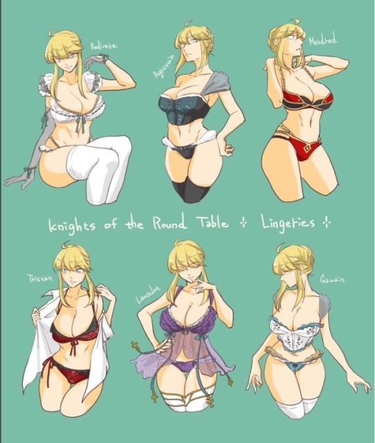 artoria_pendragon_(all) artoria_pendragon_(lancer) blonde_hair breasts cleavage green_eyes lingerie looking_at_viewer old_priest smile underwear