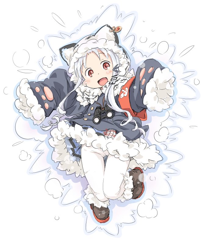 1girl animal_hood armband azur_lane binoculars character_request hair_ornament ham_(points) hood long_sleeves looking_at_viewer open_mouth pantyhose red_eyes silver_hair solo