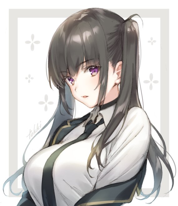black_hair copyright_request long_hair necktie off_shoulder open_mouth tokki twintails twintails_day violet_eyes