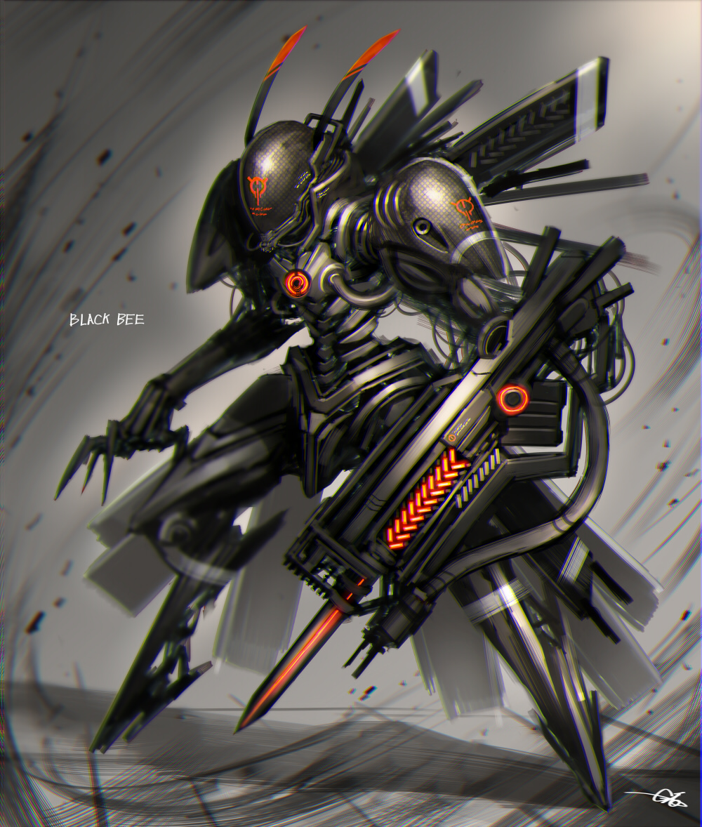 claws gia grey_background gun no_humans original robot science_fiction solo weapon