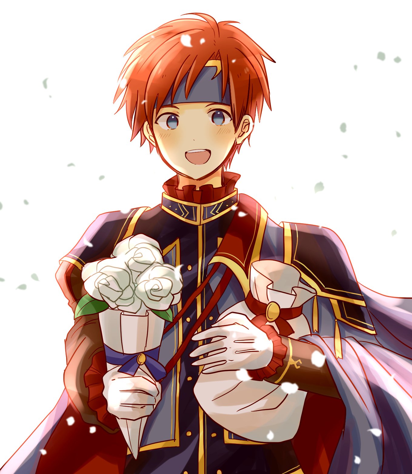 1boy fire_emblem fire_emblem:_fuuin_no_tsurugi fire_emblem_heroes flower headband highres looking_at_viewer male_focus redhead roy_(fire_emblem) short_hair smile solo