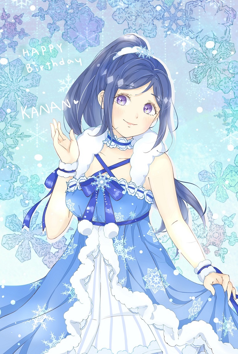 blue_hair dress long_hair matsuura_kanan purple_eyes