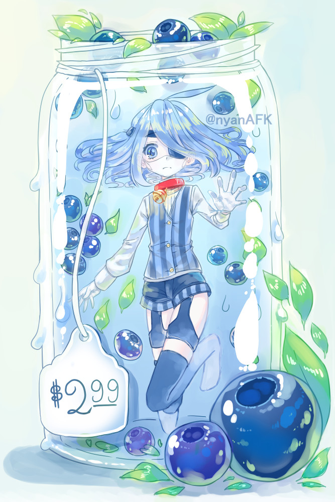 blue_hair blueberry cute eyepatch food fruit jar leaf mask nyanafk original price_tag