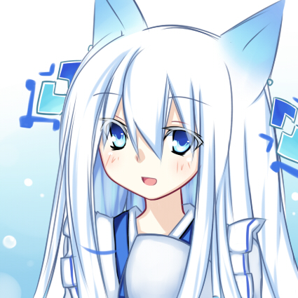1girl blue_eyes fairy_fencer_f karin_(fairy_fencer_f) long_hair lowres meimu_(infinity) open_mouth white_hair