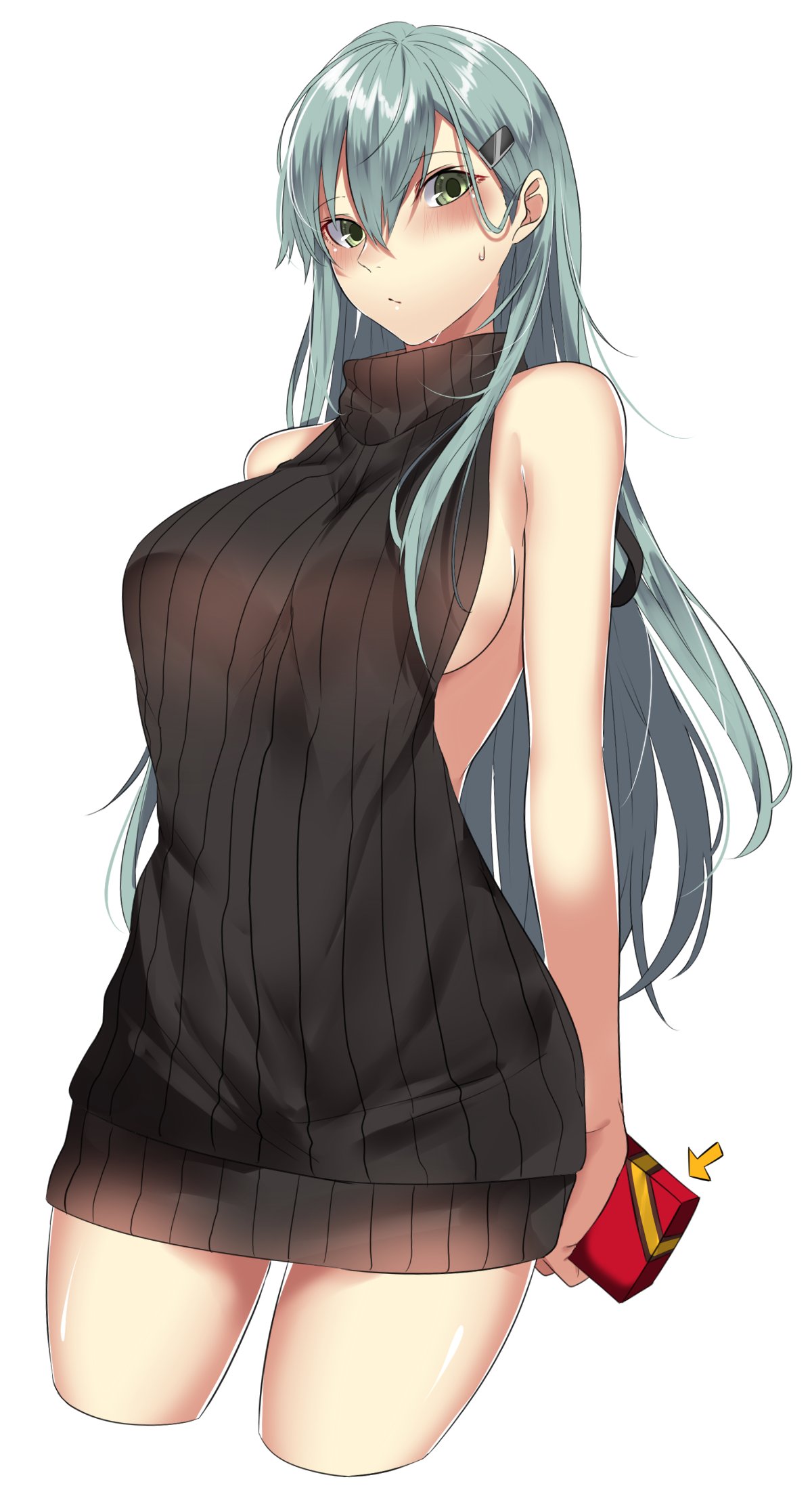 1girl commentary_request green_eyes green_hair hair_between_eyes highres kantai_collection long_hair onineko-chan simple_background solo suzuya_(kantai_collection) white_background