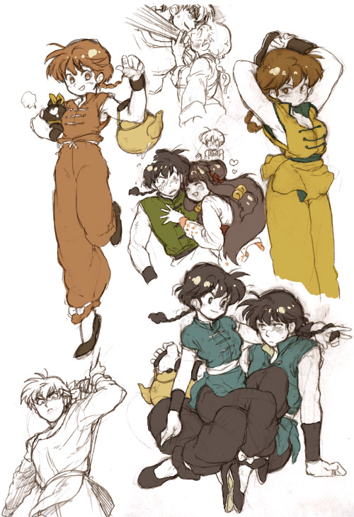 black_hair blush braid genderswap hibiki_ryoga hibiki_ryouga kettle monochrome nitako p-chan partially_colored pig ranma-chan ranma_1/2 red_hair redhead saotome_ranma shampoo_(ranma_1/2) single_braid sketch tendo_akane tendou_akane