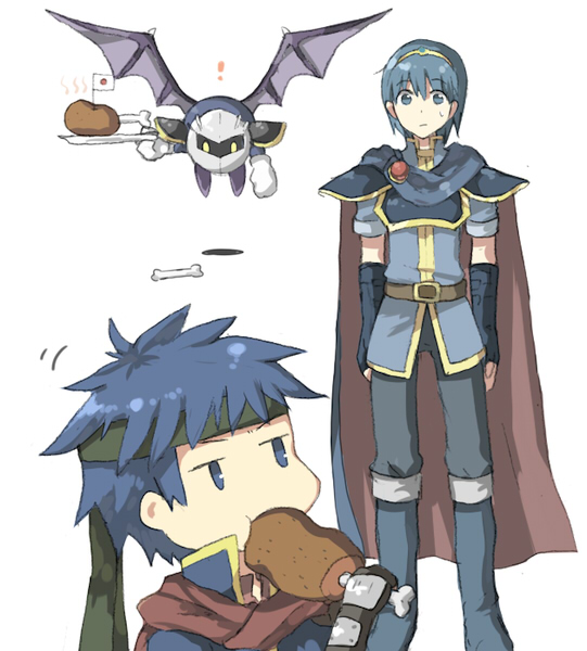 blue_hair cape eating fire_emblem fire_emblem:_mystery_of_the_emblem fire_emblem:_souen_no_kiseki fire_emblem_mystery_of_the_emblem fire_emblem_path_of_radiance gloves headband ike kirby_(series) marth mask meta_knight nintendo roast_bone super_smash_bros. wings yellow_eyes