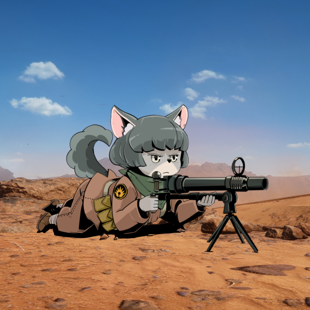 1girl aiming animal_ears battlefield_1 black_hair desert dog_ears furry gun kiyopon lying machine_gun military military_uniform on_stomach original short_hair solo tail uniform weapon