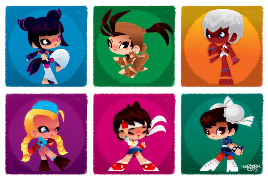 6+girls antenna_hair blonde_hair blue_eyes blue_leotard braid brown_eyes brown_hair cammy_white chibi chun-li closed_eyes elena_(street_fighter) garrison_cap glowing glowing_eye han_juri hat ibuki_(street_fighter) kasugano_sakura kwestone leotard long_hair multicolored multicolored_background multiple_girls panties pantyshot ponytail purple_hair red_panties short_hair street_fighter thong_leotard twin_braids underwear victory_pose white_border white_hair