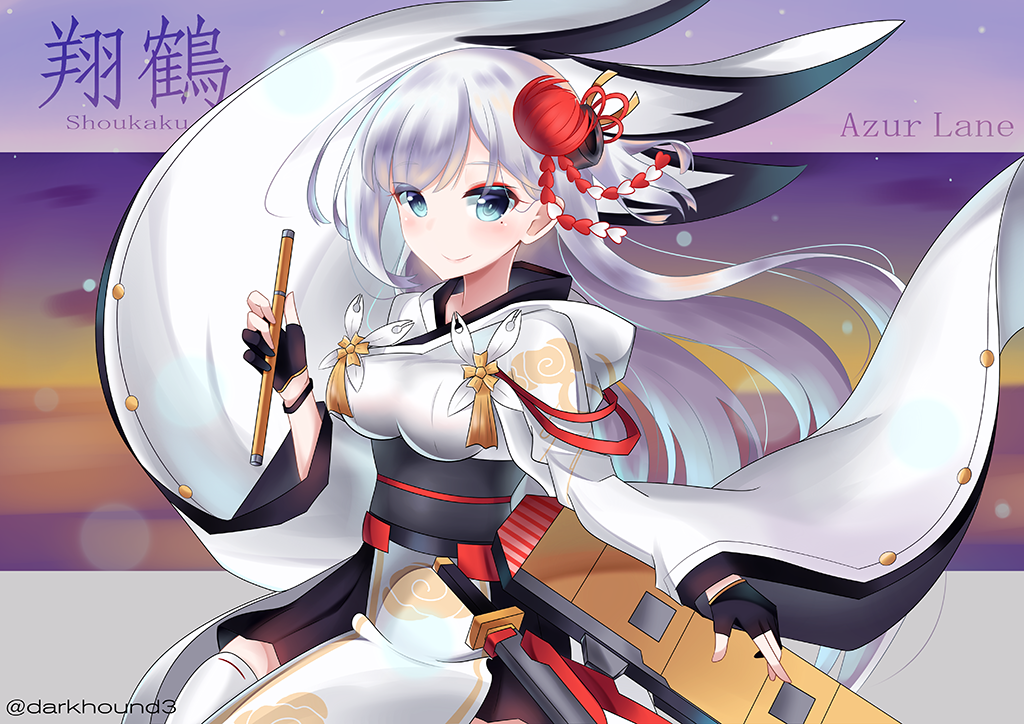 blue_eyes long_hair miko shoukaku_(azur_lane) white_hair