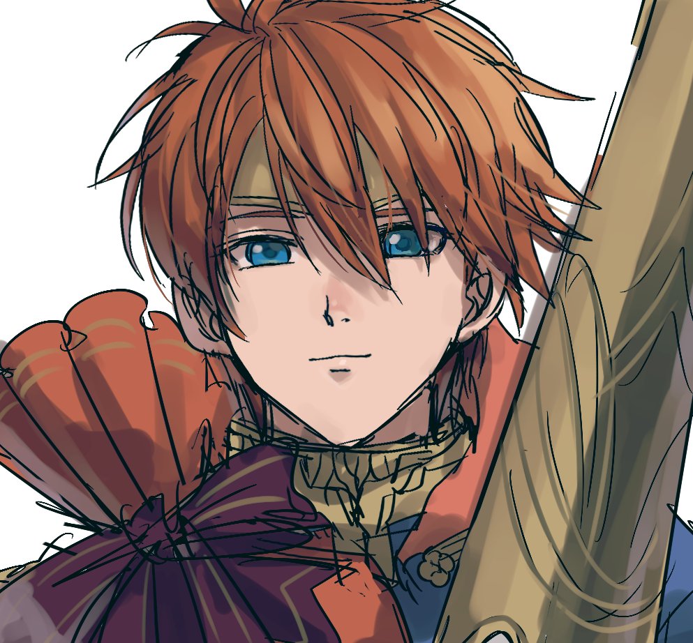 1boy blue_eyes cape eliwood_(fire_emblem) fire_emblem fire_emblem:_rekka_no_ken fire_emblem_heroes kometubu0712 looking_at_viewer male_focus redhead short_hair smile solo