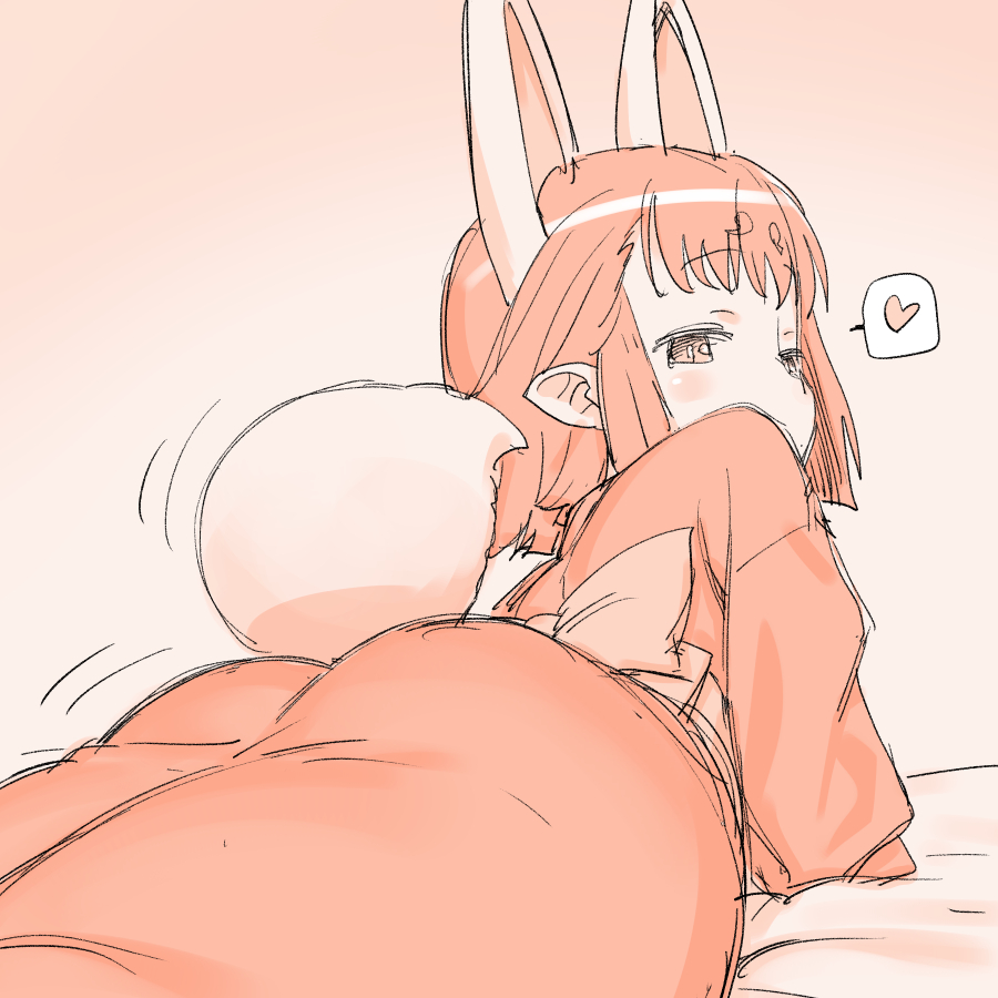 1girl animal_ears ass bunny-tail copyright_request heart ikezawa_shin japanese_clothes kimono looking_at_viewer looking_back lying on_stomach pointy_ears solo spoken_heart