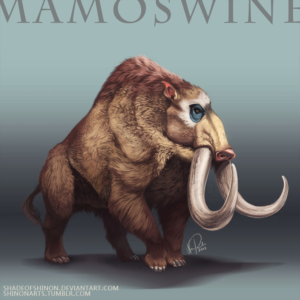 2017 character_name grey_background mamoswine no_humans pokemon pokemon_(creature) pokemon_(game) pokemon_dppt realistic shadeofshinon solo tusks watermark web_address