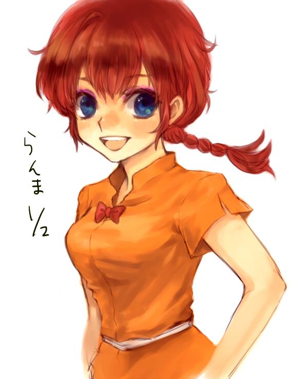 1girl akiko_(kanna) bad_id bad_pixiv_id blue_eyes braid breasts china_dress chinese_clothes dress genderswap genderswap_(mtf) long_hair medium_breasts ranma-chan ranma_1/2 redhead saotome_ranma single_braid smile solo