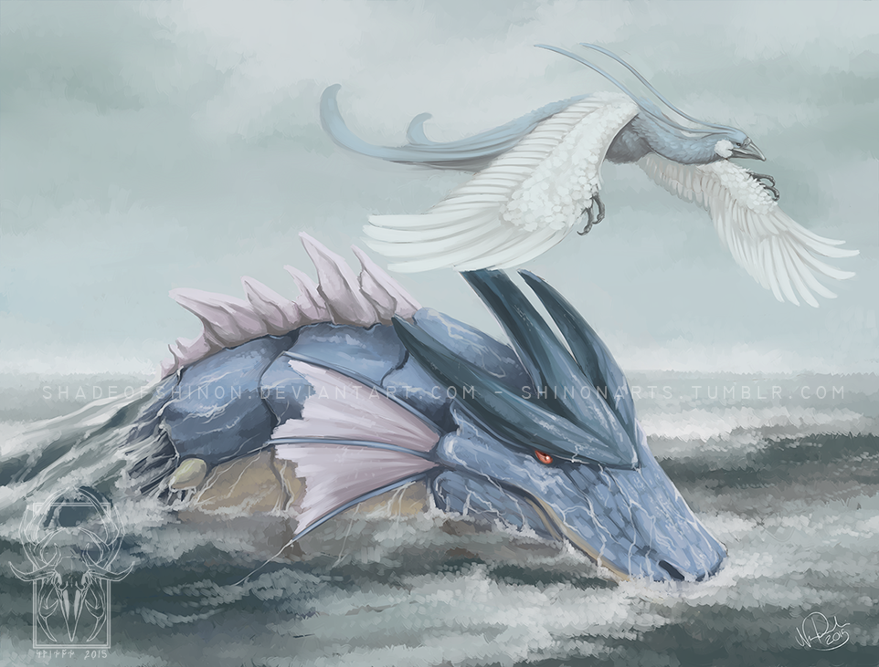 2015 altaria blue flying gyarados no_humans pokemon pokemon_(creature) realistic shadeofshinon signature swimming watermark web_address