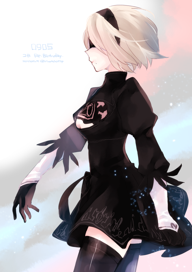 blindfold dress short_hair white_hair yorha_no_2_type_b