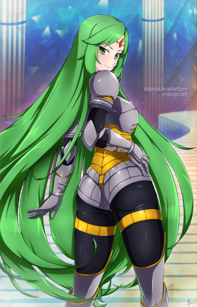 1girl alina_pegova armor ass blush goddess green_eyes green_hair kid_icarus kid_icarus_uprising long_hair looking_at_viewer palutena smile solo tiara