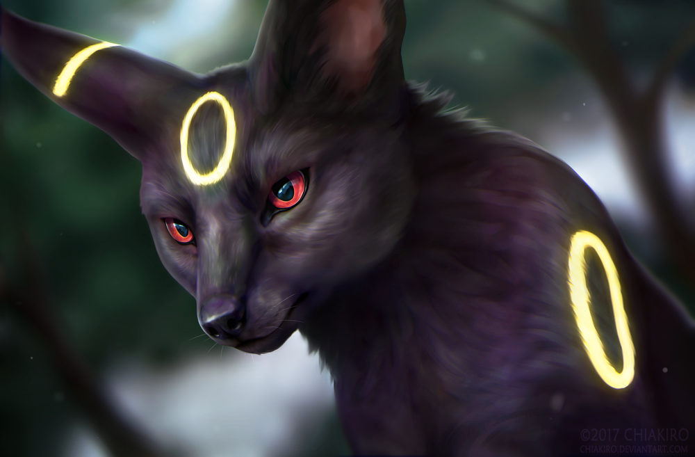 2017 chiakiro face no_humans pokemon pokemon_(creature) pokemon_(game) pokemon_gsc realistic red_eyes signature solo umbreon watermark web_address